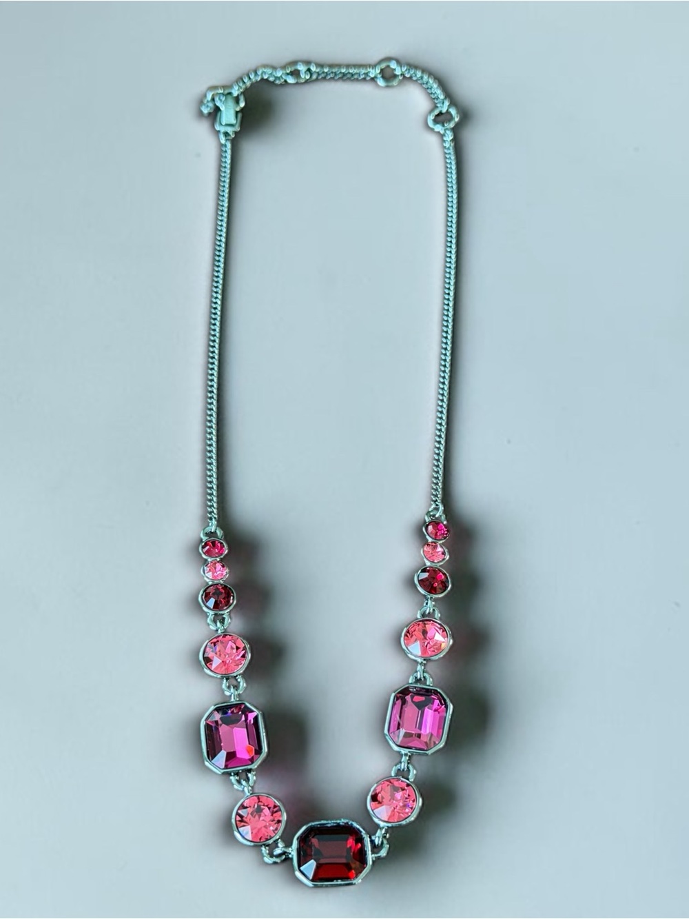 Vintage Givenchy Gunmetal Red & Pink Crystal Statement Necklace - Picture 2 of 10